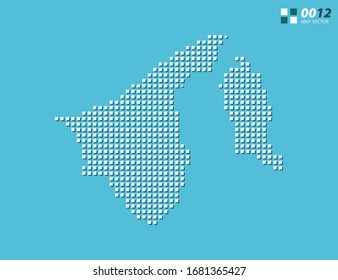 Abstract vector pixel white of Brunei map. Halftone blue organized in layers for easy editing.