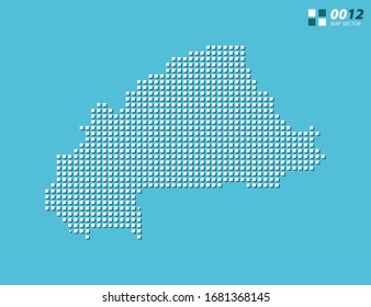 Abstract vector pixel white of Burkina Faso map. Halftone blue organized in layers for easy editing.