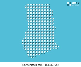 Blanco de píxel vector abstracto del mapa de Ghana. Azul de semitono organizado en capas para una edición sencilla.