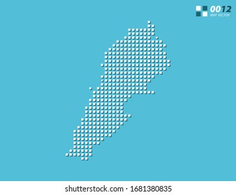 Mapa del Líbano en píxeles vectoriales abstractos. Azul de semitono organizado en capas para una edición sencilla.