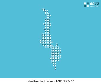Abstract vector pixel white of Malawi map. Halftone blue organized in layers for easy editing.