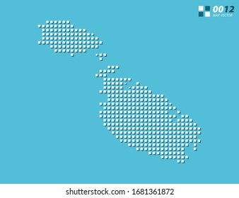 Abstract vector pixel white of Malta map. Halftone blue organized in layers for easy editing.