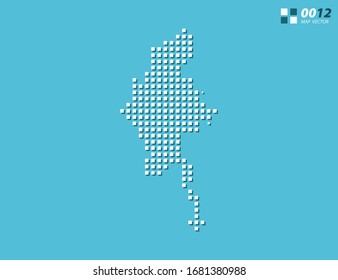 Blanco de píxel vector abstracto del mapa de Myanmar. Azul de semitono organizado en capas para una edición sencilla.