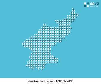 Blanco de píxel vector abstracto del mapa de Corea del Norte. Azul de semitono organizado en capas para una edición sencilla.