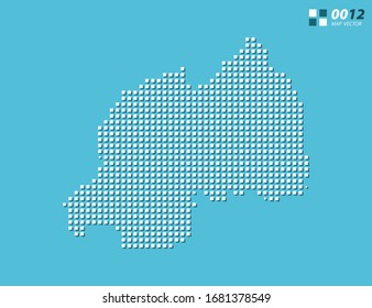 Abstract vector pixel white of Rwanda map. Halftone blue organized in layers for easy editing.