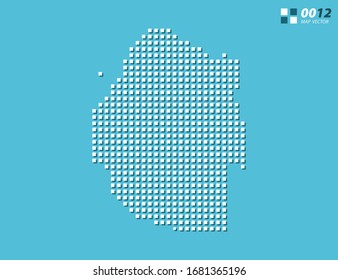 Mapa abstracto de píxel vectorial blanco de Suazilandia. Azul de semitono organizado en capas para una edición sencilla.