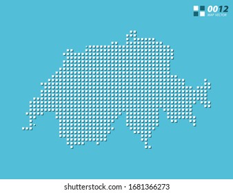 Mapa abstracto de píxel vectorial blanco de Suiza. Azul de semitono organizado en capas para una edición sencilla.