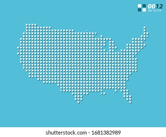 Abstract vector pixel white of United States of America (USA) map. Halftone blue organized in layers for easy editing.