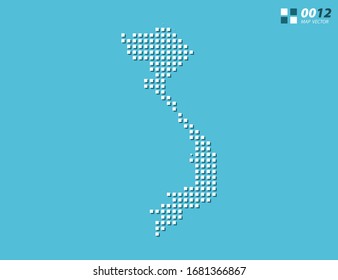 Blanco de píxel vector abstracto del mapa de Vietnam. Azul de semitono organizado en capas para una edición sencilla.