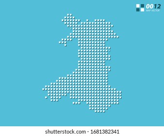 Abstract vector pixel white of Wales map. Halftone blue organized in layers for easy editing.