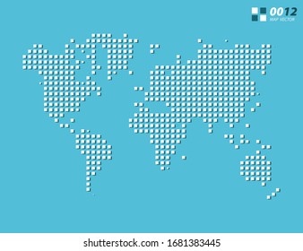 Abstract vector pixel white of World map. Halftone blue organized in layers for easy editing.