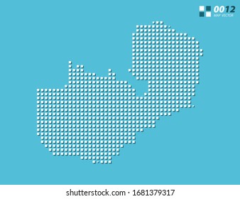 Abstrakte Vektorillustration Pixel weiß von Sambia Karte. Halftone Blau in Schichten organisiert für einfache Bearbeitung.
