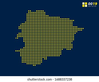 Abstract vector pixel yellow of Andorra map. Halftone dark blue background for easy editing.
