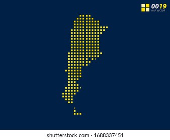 Abstract vector pixel yellow of Argentina map. Halftone dark blue background for easy editing.