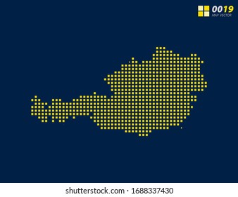 Abstract vector pixel yellow of Austria map. Halftone dark blue background for easy editing.