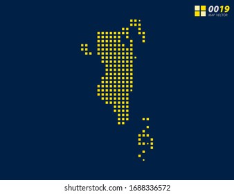 Abstract vector pixel yellow of Bahrain map. Halftone dark blue background for easy editing.