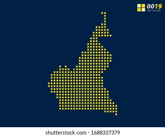 Abstract vector pixel yellow of Cameroon map. Halftone dark blue background for easy editing.