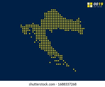 Abstract vector pixel yellow of Croatia map. Halftone dark blue background for easy editing.