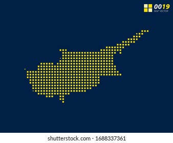 Abstract vector pixel yellow of Cyprus map. Halftone dark blue background for easy editing.