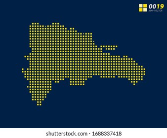 Abstract vector pixel yellow of Dominican Republic map. Halftone dark blue background for easy editing.
