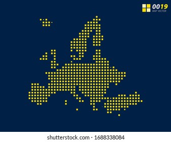 Abstract vector pixel yellow of Europe map. Halftone dark blue background for easy editing.