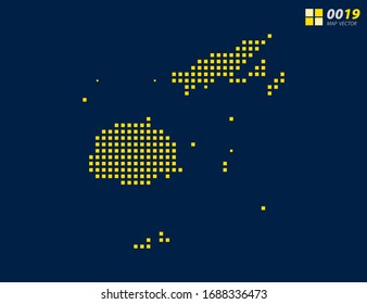 Abstract vector pixel yellow of Fiji map. Halftone dark blue background for easy editing.