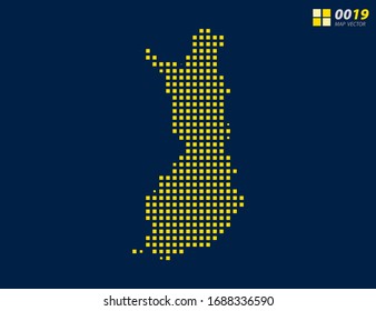 Abstract vector pixel yellow of Finland map. Halftone dark blue background for easy editing.
