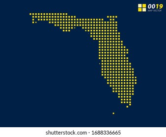 Abstract vector pixel yellow of Florida map. Halftone dark blue background for easy editing.