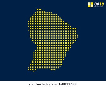 Abstract vector pixel yellow of French Guiana map. Halftone dark blue background for easy editing.