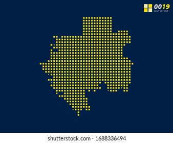 Abstract vector pixel yellow of Gabon map. Halftone dark blue background for easy editing.