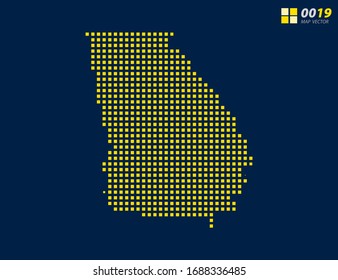 Abstract vector pixel yellow of Georgia (USA) map. Halftone dark blue background for easy editing.