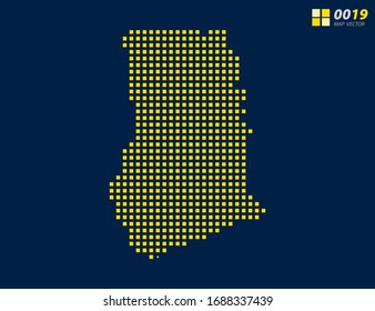 Abstract vector pixel yellow of Ghana map. Halftone dark blue background for easy editing.