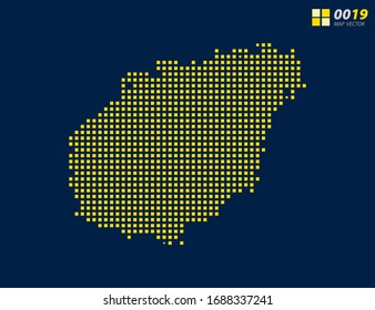 Abstract vector pixel yellow of Hainan map. Halftone dark blue background for easy editing.