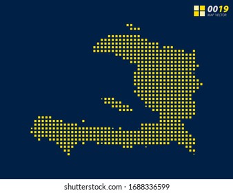 Abstract vector pixel yellow of Haiti map. Halftone dark blue background for easy editing.