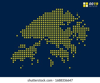 Abstract vector pixel yellow of Hong Kong map. Halftone dark blue background for easy editing.