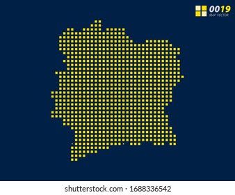Abstract vector pixel yellow of Ivory Coast map. Halftone dark blue background for easy editing.