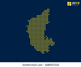 Abstract vector pixel yellow of Karnataka map. Halftone dark blue background for easy editing.