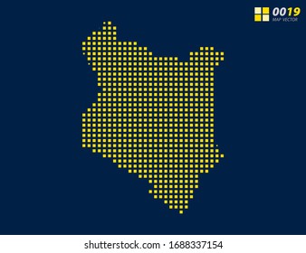 Abstract vector pixel yellow of Kenya map. Halftone dark blue background for easy editing.