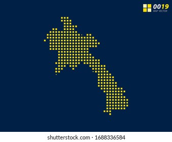 Abstract vector pixel yellow of Laos map. Halftone dark blue background for easy editing.