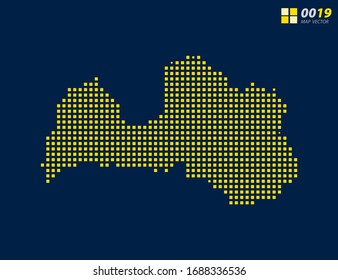Abstract vector pixel yellow of Latvia map. Halftone dark blue background for easy editing.