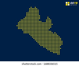 Abstrakte Vektorillustration Pixel gelb von Liberia Karte. Halftone dunkelblauer Hintergrund für einfache Bearbeitung.
