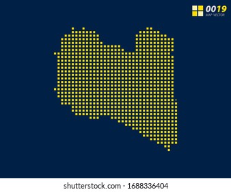 Abstract vector pixel yellow of Libya map. Halftone dark blue background for easy editing.