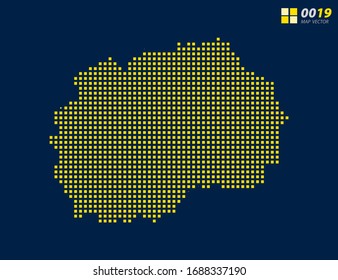 Abstract vector pixel yellow of Macedonia map. Halftone dark blue background for easy editing.