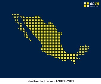 Abstract vector pixel yellow of Mexico map. Halftone dark blue background for easy editing.