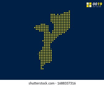 Abstract vector pixel yellow of Mozambique map. Halftone dark blue background for easy editing.