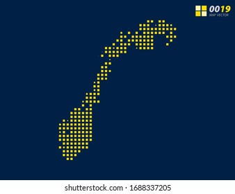 Abstract vector pixel yellow of Norway map. Halftone dark blue background for easy editing.