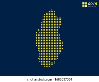 Abstract vector pixel yellow of Qatar map. Halftone dark blue background for easy editing.
