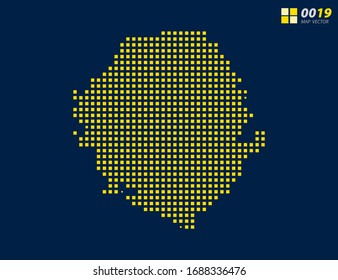 Abstract vector pixel yellow of Sierra Leone map. Halftone dark blue background for easy editing.
