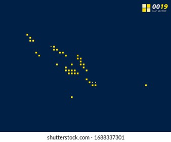 Abstract vector pixel yellow of Solomon Island map. Halftone dark blue background for easy editing.