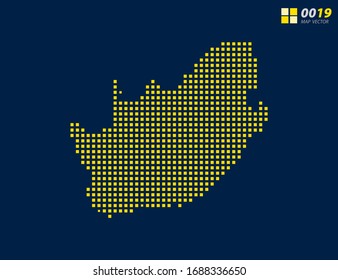 Abstract vector pixel yellow of South Africa map. Halftone dark blue background for easy editing.